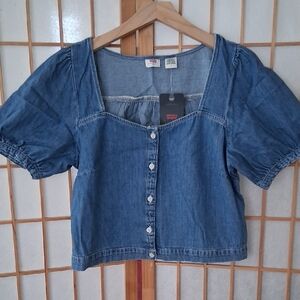 Levi's Denim Blue Puff Sleeve Blouse